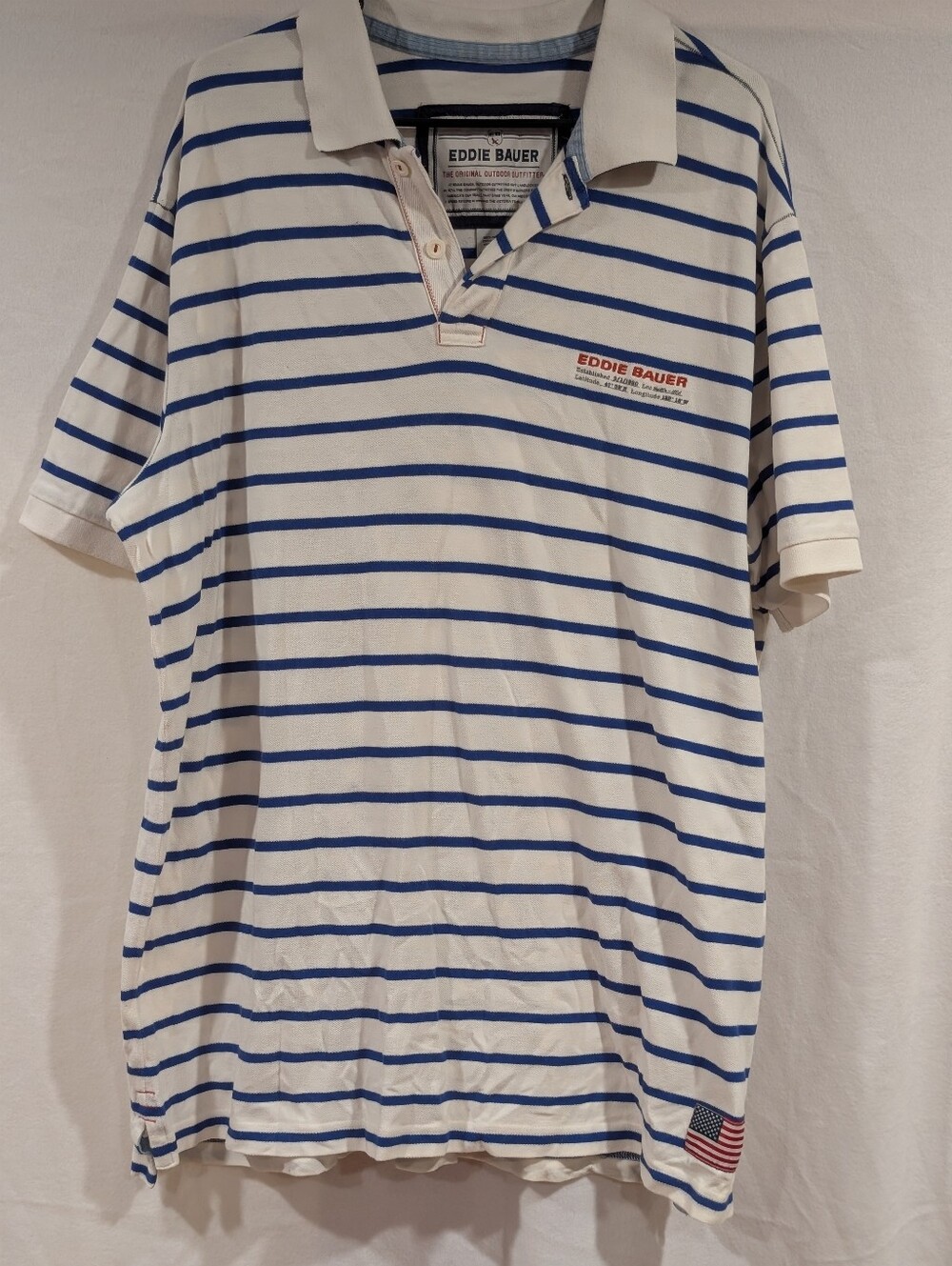 Vintage 90s Eddie Bauer Blue Striped Polo Shirt Mens XL Tall Y2K Coastal
